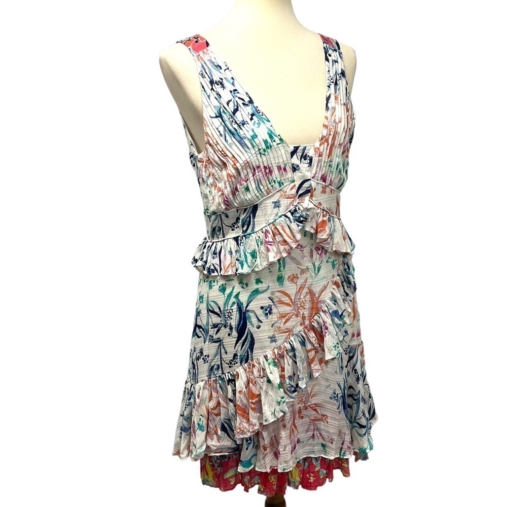 Tanya Taylor Eva Floral Silk Ruffle Mixed Print Mini Dress Women’s 8 - Picture 11 of 15
